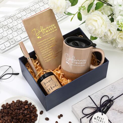 VESICI 4 PCS موظف هدايا شكرا لكم هدايا للنساء مع القدح صانع الاختلاف ، شمعة معطرة ، قلم التحفيز التحفيزي والكمبيوتر المحمول للمتطوعين ممرضات المعلم زميل في العمل (الأزرق الداكن) in Kuwait