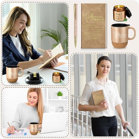 VESICI 4 PCS موظف هدايا شكرا لكم هدايا للنساء مع القدح صانع الاختلاف ، شمعة معطرة ، قلم التحفيز التحفيزي والكمبيوتر المحمول للمتطوعين ممرضات المعلم زميل في العمل (الأزرق الداكن) in Kuwait