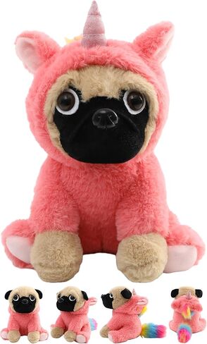 PUG UNICORN محشو بالحيوان كلب الصلصال يرتدي زي أزياء يونيكورن بوج يرتدي ملابس جميلة مضحك أحادي القرن للألعاب in Kuwait