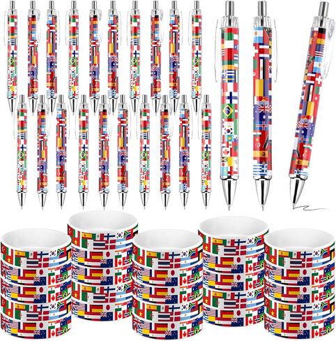 24 PCS International Flag Flag Retractable Pens World Country Flag Bracelets Multicultural Multicultural on the World Form in Kuwait
