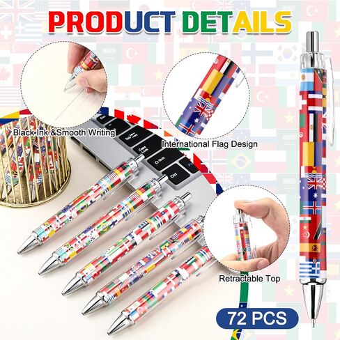 24 PCS International Flag Flag Retractable Pens World Country Flag Bracelets Multicultural Multicultural on the World Form in Kuwait