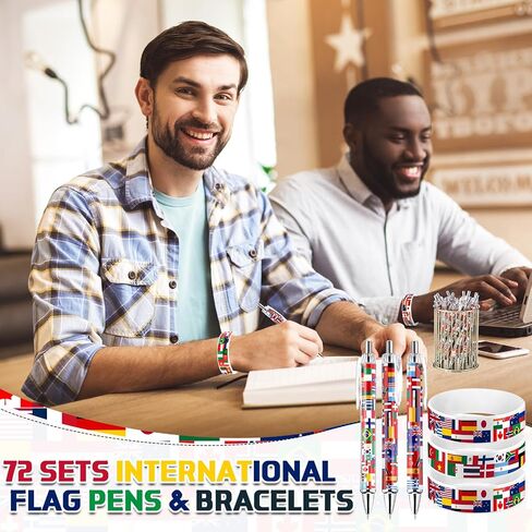 24 PCS International Flag Flag Retractable Pens World Country Flag Bracelets Multicultural Multicultural on the World Form in Kuwait