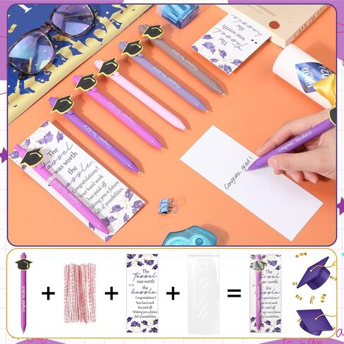 20 مجموعة التخرج فئة قلم الحبر من 2025 هدايا التخرج السائبة قبعة قلم الحفل مع بطاقات تحفيز تحفيزية حفلات الحفلة للمدرسة الثانوية كلية الجامعة (الأرجواني) in Kuwait