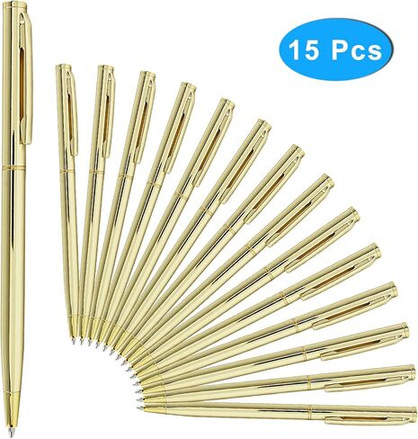 Hitefu 15PCS Gold Metallic Pens, Slim Metallic Retractable Ballpoint Pens, Black Ink Metal Pens for Business Office Students Teachers, 1.0 mm Medium Point, Stylish Style in Kuwait