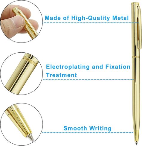 Hitefu 15PCS Gold Metallic Pens, Slim Metallic Retractable Ballpoint Pens, Black Ink Metal Pens for Business Office Students Teachers, 1.0 mm Medium Point, Stylish Style in Kuwait