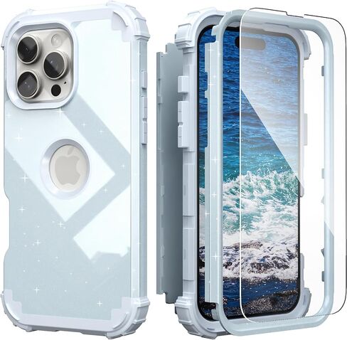 IDweel for iPhone 16 Pro Max Case with Screen Protector for Women, 3 in 1 Shockproof Slim Fit Hybrid Heavy Duty Hard PC Cover Soft Silicone Bumper Full Body Anti-Fingerprint Case, Rose Gold in Kuwait