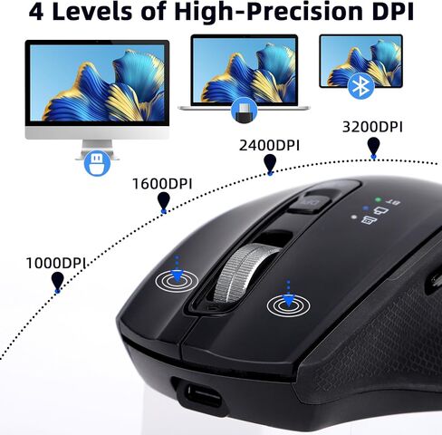 Bluetooth Mouse, Multi-Device Wireless Mouse with USB-A, USB-C Receiver Ergonomic Silent Clicking Rechargeable Mouse for Computer Desktop PC Laptop Mac iPad and Windows(Blue) in Saudi Arabia
