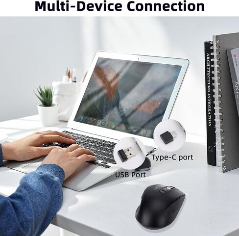 Bluetooth Mouse, Multi-Device Wireless Mouse with USB-A, USB-C Receiver Ergonomic Silent Clicking Rechargeable Mouse for Computer Desktop PC Laptop Mac iPad and Windows(Blue) in Saudi Arabia