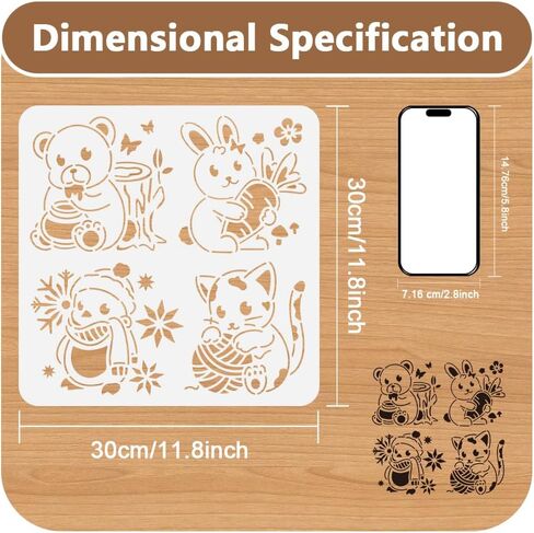 1pc رسم كاريكاتوري للحيوانات الحائط للطلاء ، 11.8 "x11.8" Teddy Bear Easter Bunny Rabbit Cat Stencil ، قوالب طلاء Snowman Christmas DIY Craft Arcl in Kuwait