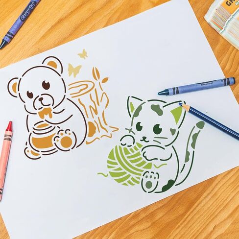 1pc رسم كاريكاتوري للحيوانات الحائط للطلاء ، 11.8 "x11.8" Teddy Bear Easter Bunny Rabbit Cat Stencil ، قوالب طلاء Snowman Christmas DIY Craft Arcl in Kuwait