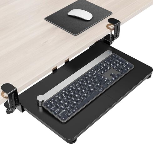 Ergonomic Mouse & Keyboard Tray Under Desk, Pull Out with Adjustable C-clamp, 20 x 11.8 Inch Slide Out Computer Keyboard Drawer Mouse Tray for Typing, Black in Saudi Arabia