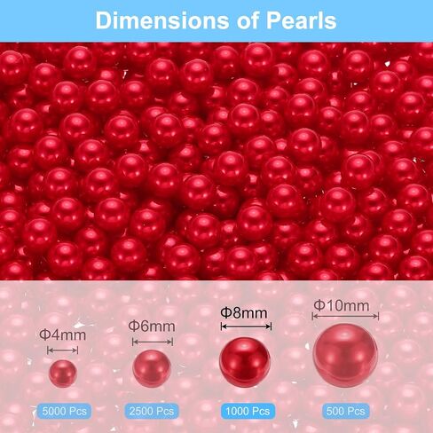 uxcell 1000Pcs Faux Pearl for Vase Filler, 8mm No Hole ABS Round Pearls for Crafting, Jewelry Making, Vase Filler, Cosmetic Boxes, DIY Parts, Table Scatter, Home Decoration, Red in Saudi Arabia