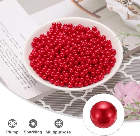 uxcell 1000Pcs Faux Pearl for Vase Filler, 8mm No Hole ABS Round Pearls for Crafting, Jewelry Making, Vase Filler, Cosmetic Boxes, DIY Parts, Table Scatter, Home Decoration, Red in Saudi Arabia