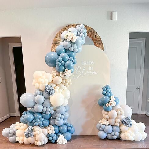 Dusty Blue Sand White Balloon Garland Arch Kit, Slate Fog Baby Blue Sand White Beige Latex Party Balloons for Boys Girls Bear Theme Baby Shower Birthday Gender Reveal Bridal Wedding Party Decorations in Kuwait