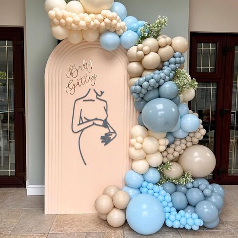 Dusty Blue Sand White Balloon Garland Arch Kit, Slate Fog Baby Blue Sand White Beige Latex Party Balloons for Boys Girls Bear Theme Baby Shower Birthday Gender Reveal Bridal Wedding Party Decorations in Kuwait