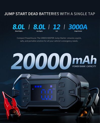 Portable Car Jump Starter 4000A: 12V Battery Jumper Emergency for 10.0L Gas Diesel Engines, Power Booster Start Boost Charger, Intelligent Protection, USB-A Type-C Ports with mutifuctional Light in Saudi Arabia
