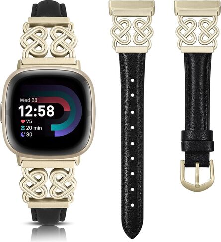TOYOUTHS Leather Band Compatible with Fitbit Versa 4/Versa 3/Sense 2/Sense Bands Women, Elegant Dressy Slim Leather Strap with Designer Celtic Heart-Shaped Knot Buckle for Versa 4 Sense 2 Smartwatch in Kuwait