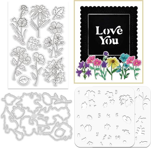 Origach Calla Lily Stency Stamp and Die Set for Cards ، وقالب الاستنسل الزهرة سيليكون ختم واضحة ومجموعات الموت المعدنية لألبوم صور القصاصات DIY. in Saudi Arabia