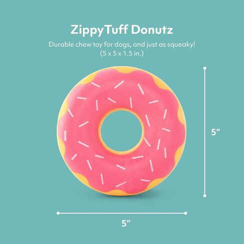 ZippyPaws ZippyTuff Dog Chew Toy - Durable Rubber Chew Ring Toy, Puppy Teething Toys, Tough & Squeaky Toys for Small, Medium, & Large Dogs, Flexible TPR Material - Strawberry Donut in Saudi Arabia
