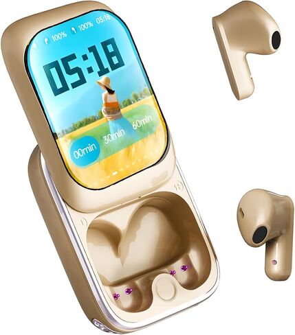 Smart Small Mini Touch Screen Earbuds with Screen for iPhone Android TWS Bluetooth Wireless Touchscreen Earbuds Small Ears Canals Blue Tooth Ear Buds Touch Screen Earphones Ear Buds in Saudi Arabia