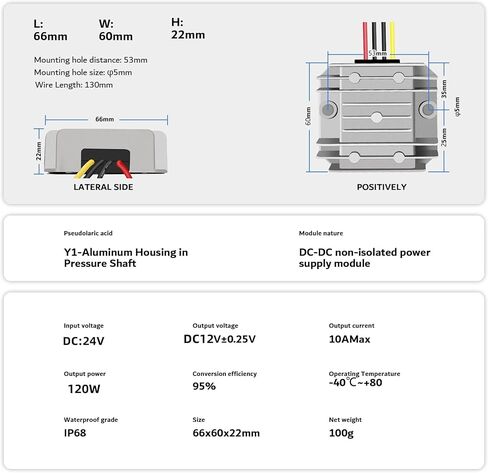 YRDZXG12V/24V to 5V10A 50W Buck Converter with Fuse Voltage Regulator Voltage Reducer Power Converter Waterproof Transformer Electric Power converters in Kuwait
