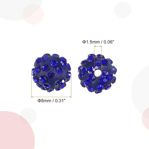 uxcell 100Pcs 8mm Rhinestone Clay Beads, Polymer Clay Crystal Bead Round Disco Shiny Ball Beads Bulk for DIY Bracelet Necklace Jewelry Making (Deep Blue) in Kuwait