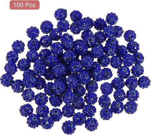 uxcell 100Pcs 8mm Rhinestone Clay Beads, Polymer Clay Crystal Bead Round Disco Shiny Ball Beads Bulk for DIY Bracelet Necklace Jewelry Making (Deep Blue) in Kuwait