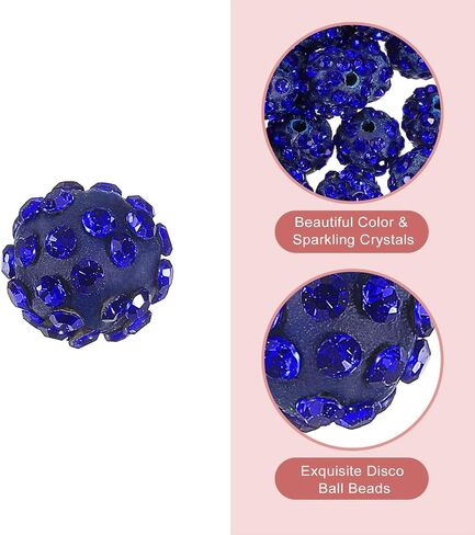 uxcell 100Pcs 8mm Rhinestone Clay Beads, Polymer Clay Crystal Bead Round Disco Shiny Ball Beads Bulk for DIY Bracelet Necklace Jewelry Making (Deep Blue) in Kuwait
