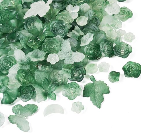 Beadthoven 100G Assorted Acrylic Beads - Green Frosted Flower, Butterfly, Leaf, Bow Shape - Crystal Acrylic Kawaii Cute Aesthetic Beads for Jewelry Making - Bracelet, Necklace, Keychain - DIY Crafts in Saudi Arabia