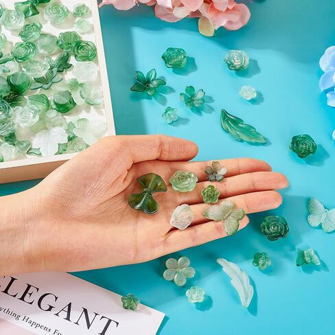 Beadthoven 100G Assorted Acrylic Beads - Green Frosted Flower, Butterfly, Leaf, Bow Shape - Crystal Acrylic Kawaii Cute Aesthetic Beads for Jewelry Making - Bracelet, Necklace, Keychain - DIY Crafts in Saudi Arabia