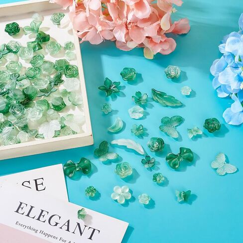 Beadthoven 100G Assorted Acrylic Beads - Green Frosted Flower, Butterfly, Leaf, Bow Shape - Crystal Acrylic Kawaii Cute Aesthetic Beads for Jewelry Making - Bracelet, Necklace, Keychain - DIY Crafts in Saudi Arabia