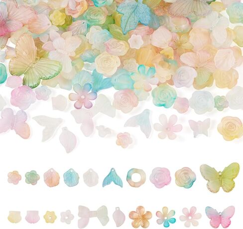 Beadthoven 100G Assorted Acrylic Beads - Green Frosted Flower, Butterfly, Leaf, Bow Shape - Crystal Acrylic Kawaii Cute Aesthetic Beads for Jewelry Making - Bracelet, Necklace, Keychain - DIY Crafts in Saudi Arabia