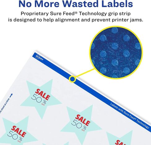 Avery Matte White Star Labels with Sure Feed, 2-1/4" x 2-3/8", 300 Matte White Printable Labels in Saudi Arabia