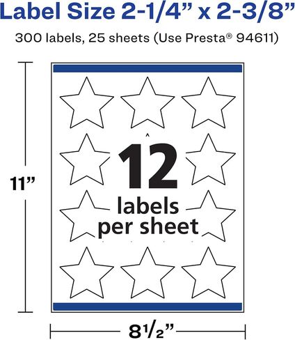 Avery Matte White Star Labels with Sure Feed, 2-1/4" x 2-3/8", 300 Matte White Printable Labels in Saudi Arabia