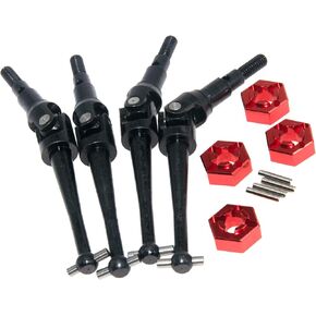 Alloy Steel CVD Drive Shaft and Hex Wheel Hubs Hex Adapter Compatible with MJX 1/14 1/16 RC Car Upgrade Accessories(Black Drive Shaft＆Red Coupler)