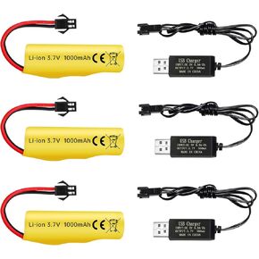 sea jump 3PCS 3.7V 1000mAh Li-ion Battery with USB Charging Cable for TB202 TB201 TM201 TM202 TC141 DE35 DE38 DE40 DE50 DE84 S767 SL-356A 1220A RC Stunt Car RC Toy Car RC Rolling Car Battery