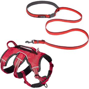 Hands Free Adjustable Length Dog Leash with Padded Waist Belt (24-50 inch) & Tracker No Escape Dog Harness (Large)