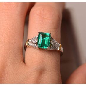 Goldenchen Fashion Jewelry Elegant Women 14k White Gold Filled Square Cut Emerald Gemstone Birthstone Wedding Bridal Band Ring Size 6-10 (7)