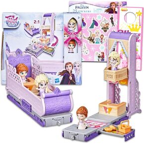 Disney Frozen Twirlabouts playet for Kids - Backdle with Frozen 2 in 1 playet مع تمثال Elsa و Anna بالإضافة إلى ملصقات ، المزيد | ألعاب المجمدة للفتيات