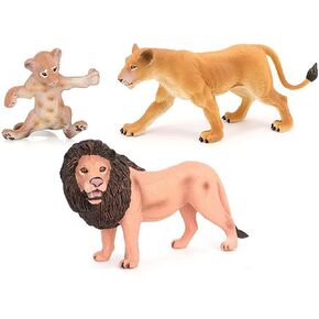 Atralo Service Wildlife Animal Figures Model Playsets 3 PCS Lion Family Figure Model Toy Desktop Decoration Collection Party Favors Toys for Boys Girls Kids