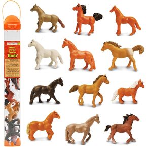 Safari Ltd. Horses Toob - 12 تماثيل صغيرة مرسومة باليد بما في ذلك فريزان ، هافلينجر ، الفحل ، الخليج ، الكستناء ، جوتلاند ، تراكهنر ، كلايدزديل ، وأكثر من ذلك - ألعاب تعليمية ، فتيات وأطفال تتراوح أعمارهم بين 3+