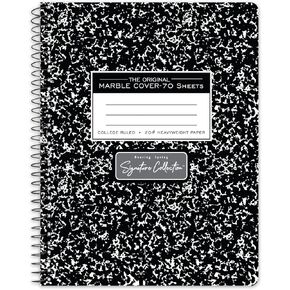 ROARING SPRING Signature Collection College Ruled Spiral Wirebound Composition Book, 9.75" X 7.5" 70 Sheets, Black Marble Cover