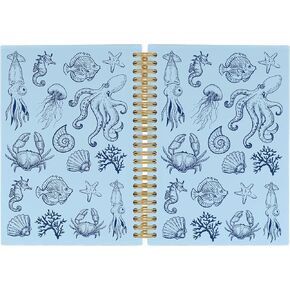 Blue Journal Notebook - Ocean Sea Life Coastal Themed Aesthetic Notebooks College Ruled for Office School Classroom, Gifts for Women Girls Kids, Hardcover Spiral Notebook 5.5"x8.3"
