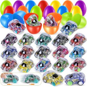 Kizzyea 36 Pack Easter Eggs with Mini Prow -Back Cars للأطفال ، هدايا عيد الفصح البيض المملوءة بحفلات صيد البيض ، وبيض عيد الفصح المملوءة للأطفال ، وحواسات الفصول الدراسية في سلة عيد الفصح للبنين الفتيات الفتيات
