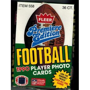 Fleer 1990 Premiere Edition Football Wax Box مع 36 حزمة وكل حزمة تحتوي على 15 بطاقة.