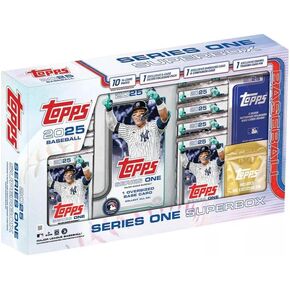 2025 Topps Series 1 Cardball Trading Card Superbox (10 حزم ، بطاقة كبيرة الحجم ، بطاقة مصاحبة واحدة ، 1 دبوس المينا)