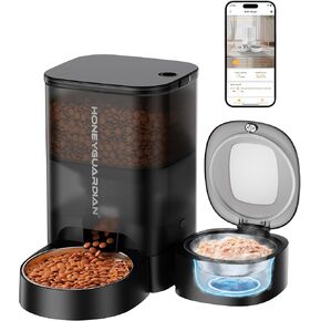 HoneyGuaridan Automatic Cat Feeder for Wet Food,2.4G WiFi Enabled Smart Feed Pet Feeder with Ice Pack and Freshness Dry Desiccant,Timed Dry Food Dispenser with APP Control
