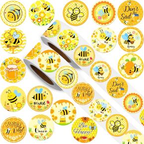 2 Rolls 1000 Pcs Bee Themed Stickers Yellow Honey Bee Decal Stickers 1 Inch Teacher Reward Encouraging Labels for Spring Summer Classroom Baby Shower Wedding Animal Theme Party Favors, 16 Patterns