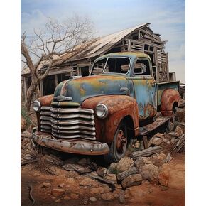 OKSGYTA PAINT بواسطة أرقام الأرقام الشاحنة الرجعية ، Pickup Truck Canvas DIY Painting للبالغين المبتدئين مع فرش 16 × 20 بوصة (بدون إطار)
