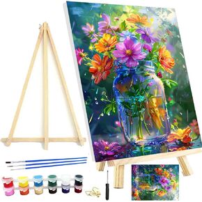 Meothan Pressing and Easel Paint حسب الرقم للطلاء البالغين بأرقام للمبتدئين للبالغين ، والزهور الطلاء بأرقام للهدية ديكور جدار المنزل 12x16 بوصة